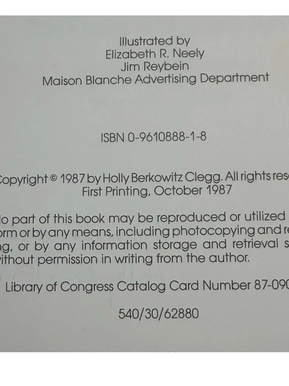 From Mr. Bingle's kitchen  by Clegg, Holly Berkowitz Maison Blanche Signed 1987